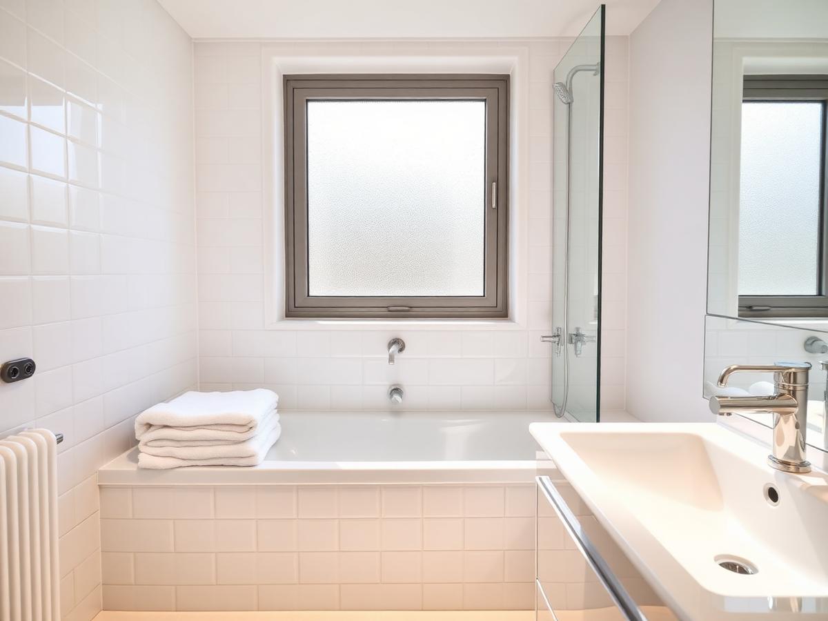 Sparkling bathroom tile and shower glass