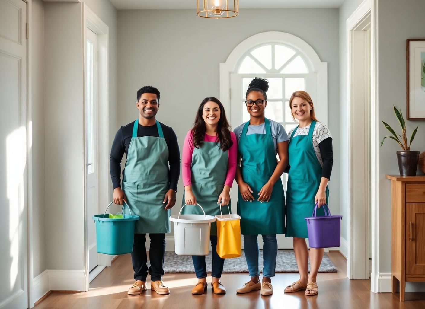The-Helper cleaning team together before a shift