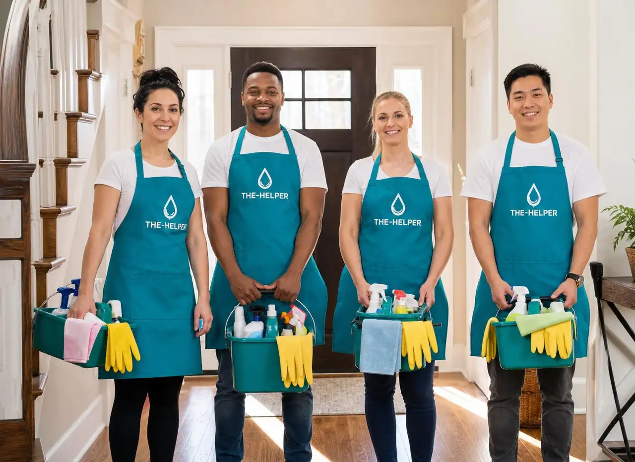 The-Helper cleaning team together before a shift